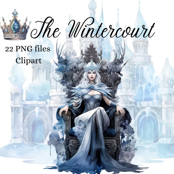 Winter Court Clipart Collection - Ice Castle & Royal Characters PNG, Winter Princess, King Graphics, White Wolves Commercial Use