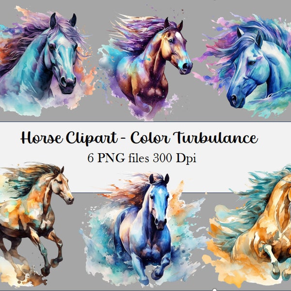 Horse Clipart Watercolor Aquarell digital prints - High-Quality PNG 300 dpi- commercial use Sublimation designs downloads, Stationary