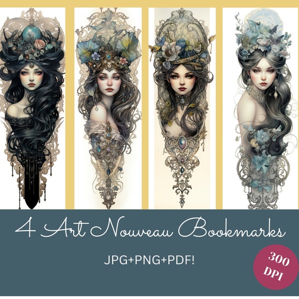 Art Nouveau Fantasy Princess Bookmarks - Digital Prints for Easy Use and Optimal Printing | Vibrant Colors, AI Upscaled Instant Download