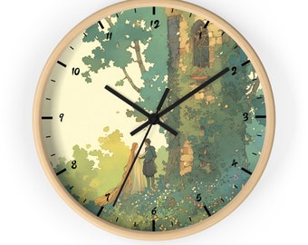 Horloge murale de conte de fées Raiponce - Design illustré pour les enfants et les amateurs de lecture - Illustration de livre de contes des frères Grimm