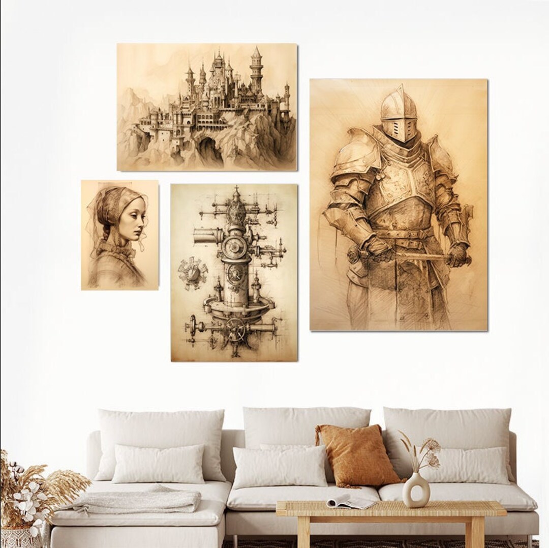 Leonardo Da Vinci Inspired Digital Art Bundle Printable Renaissance