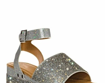 ladies sparkly wedge sandals