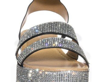platform sandals with rhinestones