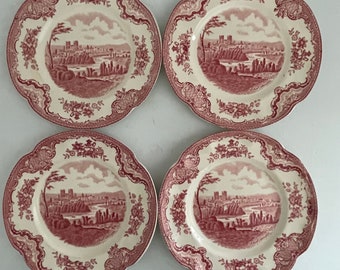 Four Johnson Brothers pink and white Old Britain Castles plates