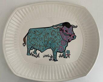 Staffordshire Beefeater steak plate retro bull design