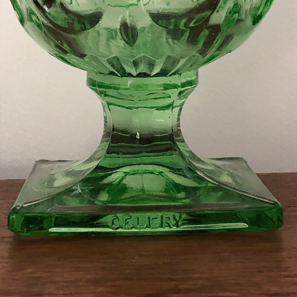 Beautiful vintage green glass celery vase Etsy