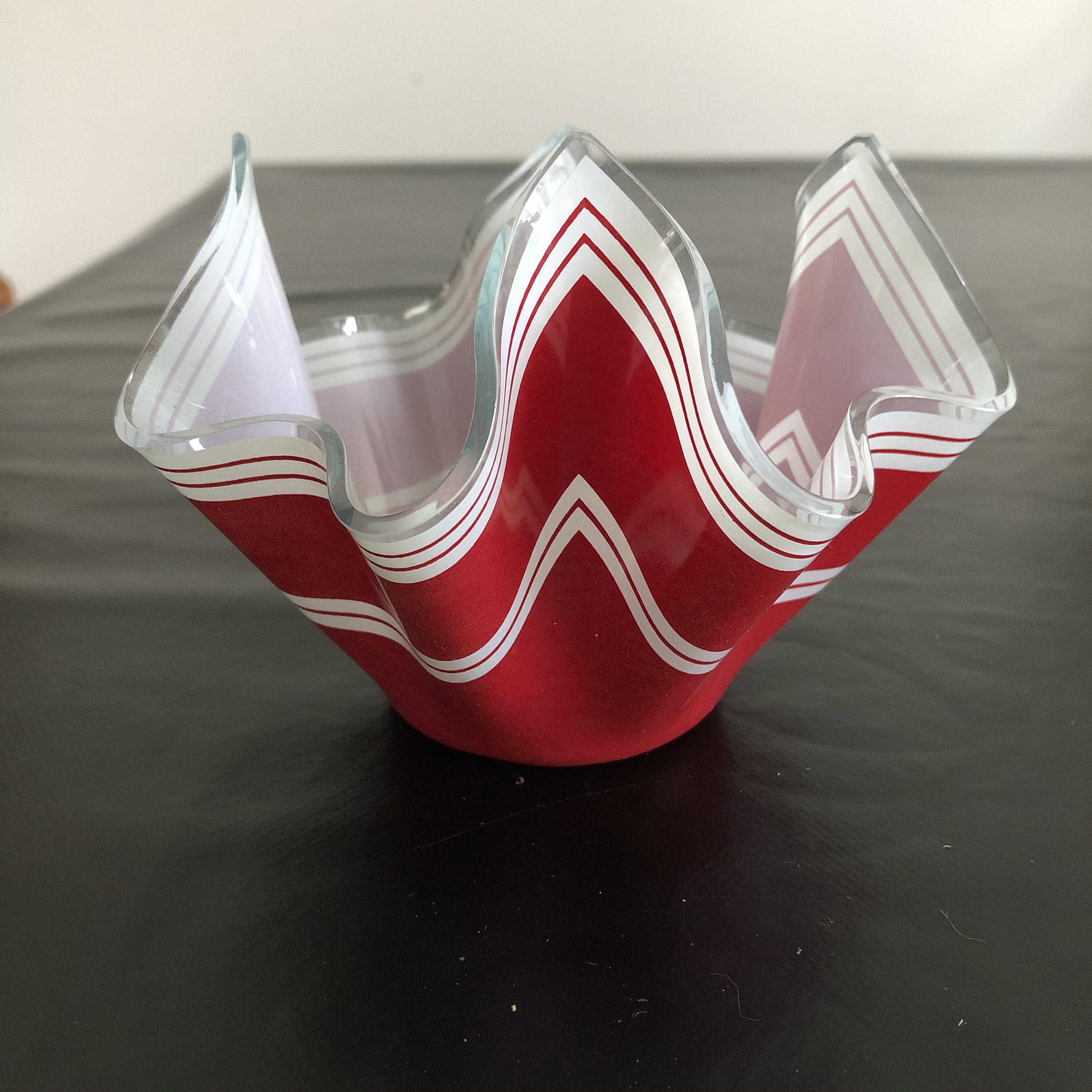 Red and white glass handkerchief vase Etsy