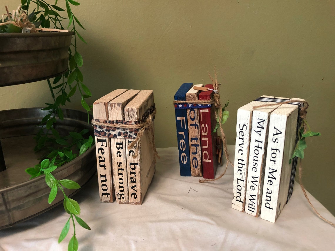 Mini Book Stack Tiered Tray Decor Wooden Faux Book Stack Rustic Decor