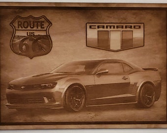 Glowforge laser ready file Chevy Camaro Sign wood engraving