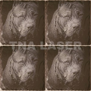 Glowforge Digital Laser Ready Design File - Pitbull Painted Coaster - Slate Engrave File - PNG - Dog - Puppies - Breed - Animal - K9 - Pet -