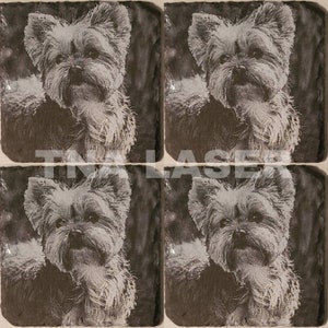 Glowforge Digital Laser Ready Design File - Yorkie Painted Coaster - Slate Engrave File - PNG - Dog - Puppies - Breed - Animal - K9 - Pet -
