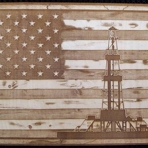Glowforge Digital Laser Ready Design File - Oil Rig American Flag - Wood Engrave File - SVG - PDF - PNG - America - Oil Drilling -