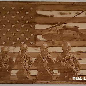 Glowforge Digital Laser Ready Design File - Military Chopper American Flag - Wood Engrave File - SVG - PDF - PNG - America - Soldier - Honor