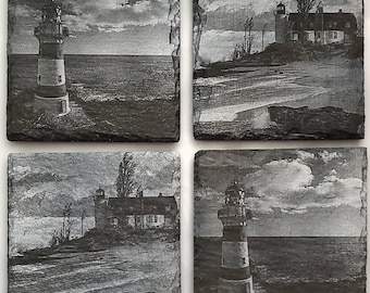 Glowforge laser ready file Lighthouse Slate Coaster engraving- digital design file