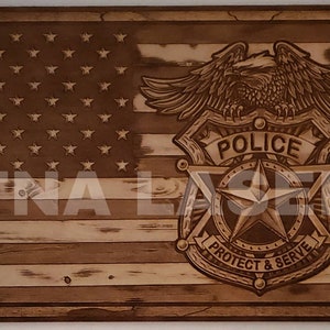 Glowforge Digital Laser Ready File _ American Flag Police _ Engrave File _ SVG _ PNG _ Wood Engraving _ First Responder _ Officer _ TNALaser