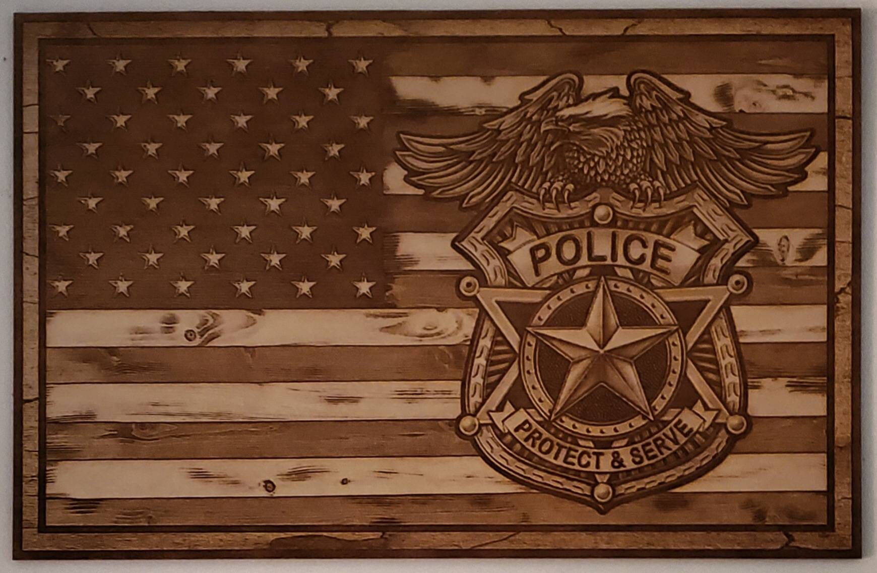 Glowforge laser ready file Police American Flag wood engraving