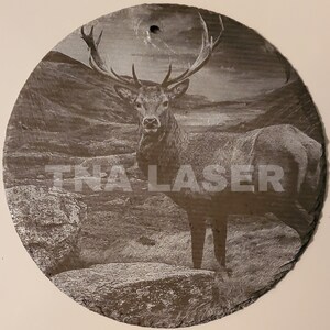 Glowforge Digital Laser Ready Design File - Deer Painted White Slate Round - Engrave File - PNG - Hanging Sign - Buck - Wildlife - Hunting -