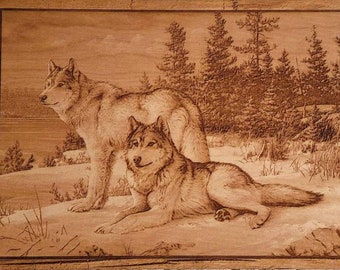 Glowforge Digital Laser Ready Design File - Wolf Scene Art - Wood Engrave File - SVG - PDF - PNG - Wolves - Wilderness - Wildlife - Nature
