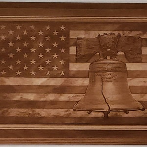 Glowforge laser ready file Liberty Bell American Flag wood engraving
