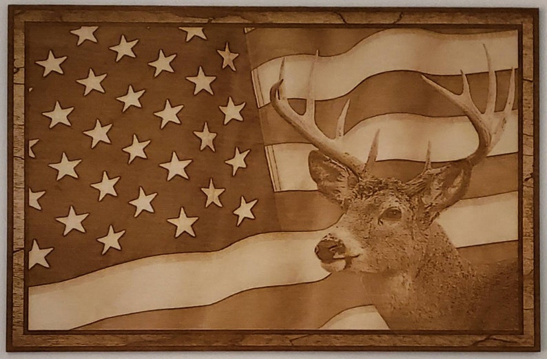 laser ready file Deer American Flag wood engraving Etsy