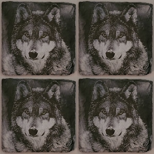 Glowforge laser ready file Wolf Slate Coaster engraving