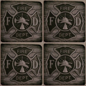 Glowforge laser ready file Fireman slate coaster engraving