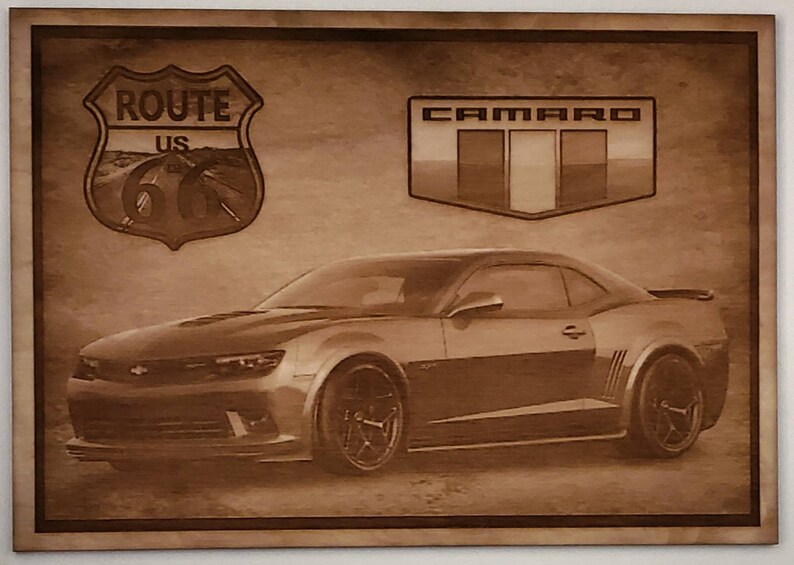 Glowforge laser ready file Chevy Camaro Sign wood engraving
