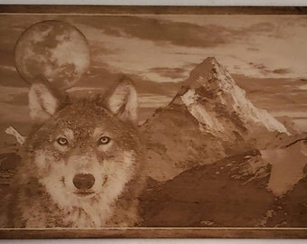 Glowforge Digital Laser Ready Design File - Wolf Mountain - Wood Engrave File - SVG - PDF - PNG - Wildlife - Wolves - Wildlife - Wilderness