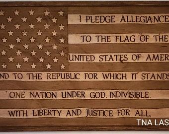 Glowforge Digital Laser Ready Design File - Pledge Allegiance American Flag - Wood Engrave File - SVG - PDF - PNG - America - Respect - Usa