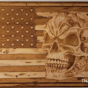 Glowforge Digital Laser Ready Design File - Skull American Flag - Wood Engrave File - SVG - PNG -PDF - America - Unites States -