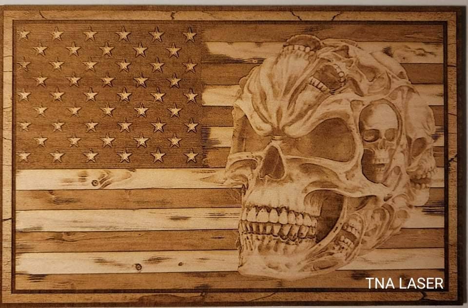 Glowforge Digital Laser Ready Design File - Skull American Flag - Wood ...