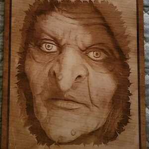 Glowforge laser ready file  Creepy Witch wood engraving halloween