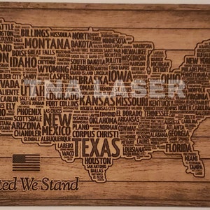 Glowforge Digital Laser Ready Design File - USA America - Wood Engrave File - SVG - PNG - United States Map - State Names - United We Stand