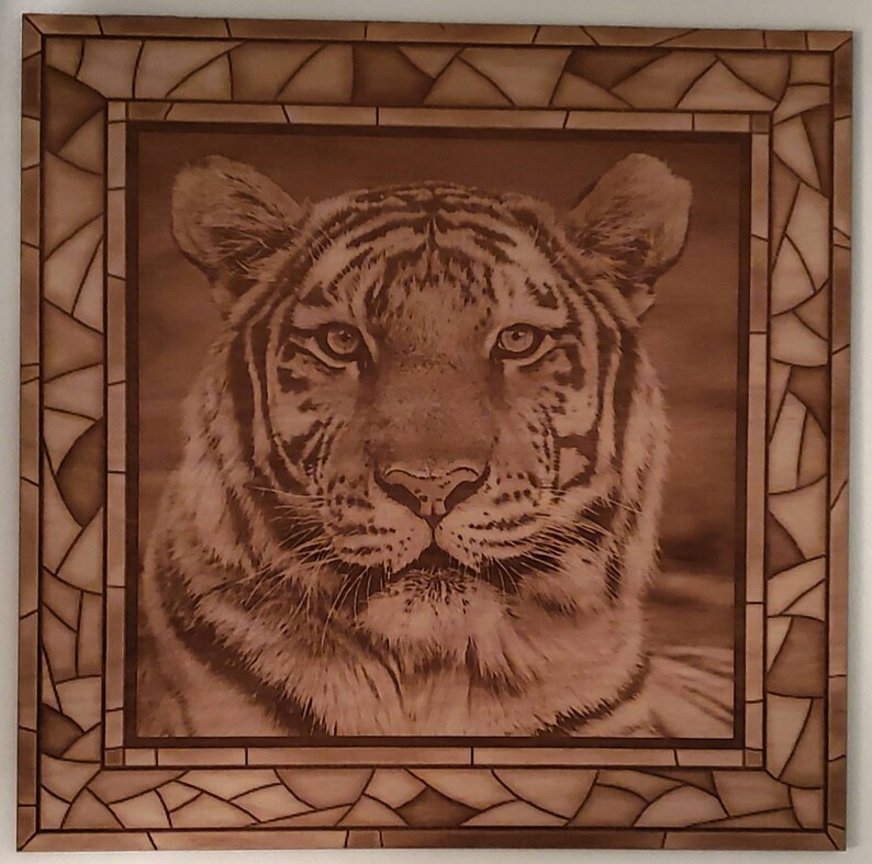 laser ready file Tiger with stained glass engraved Etsy