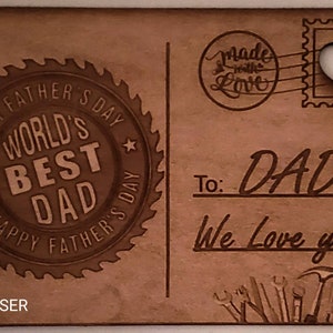Glowforge laser prêt fichier fête des pères carte postale gravure sur bois