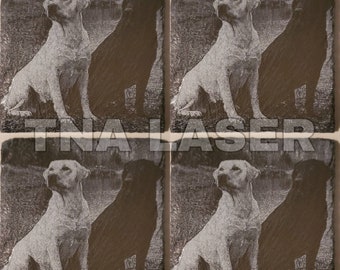 Glowforge Digital Laser Ready Design File - Labradors Painted Slate - Coaster Engrave File - PNG - Yellow / Black Lab - Dogs - Hunting - Dog