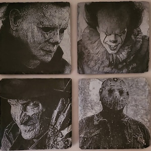Glowforge Digital laser ready file - Horror Classic Painted Slate coaster grawerowanie Halloween - plik projektu - TNALaser