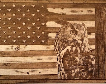 Glowforge Digital Laser Ready Design File - Owl American Flag - Wood Engrave File - SVG - PDF - PNG - Wildlife - Bird - Wilderness - Game