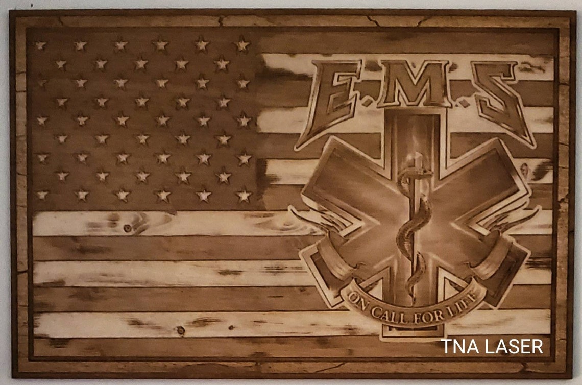 Glowforge Digital Laser Ready Design File - Ems American Flag - Wood ...