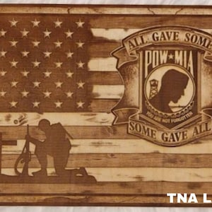 Glowforge Digital Laser Ready Design File - P O W American Flag - Wood Engrave File - SVG - PDF - PNG - America - Soldier - Honor