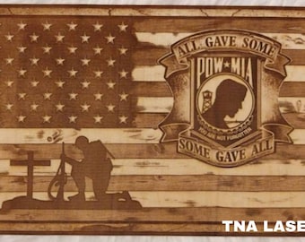 Glowforge Digital Laser Ready Design File - P O W American Flag - Wood Engrave File - SVG - PDF - PNG - America - Soldier - Honor