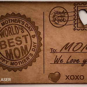 Arquivo pronto para laser Glowforge Cartão postal do dia das mães gravura em madeira