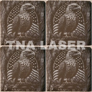 Glowforge Digital laser ready file - American Eagle Painted Slate coaster engraving PNG -   Patriotic - design file - TNALaser
