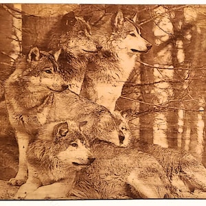 Glowforge Digital Laser Ready Design File - Wolf Pack - Wood Engrave File - SVG - PDF - PNG - Wildlife - Wolves - Wilderness - Wildlife