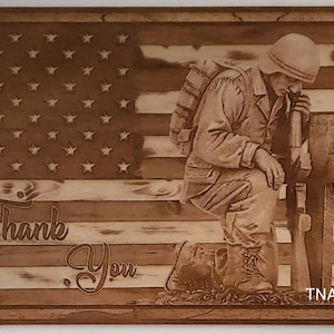 Glowforge Digital Laser Ready Design File - Military Soldier American Flag - Wood Engrave File - SVG - PDF - PNG - Thank You - TNALaser