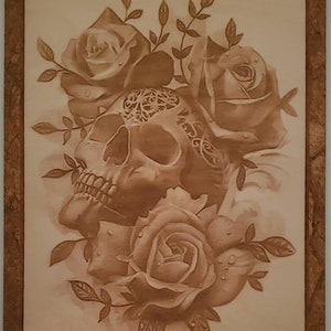 Glowforge Digital Laser Ready Design File - Skull with Roses - Wood Engrave File - SVG - PDF - PNG - Flowers - Skeleton -