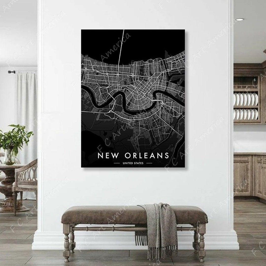 New Orleans City Map World Map Canvas Wall Art Design Etsy