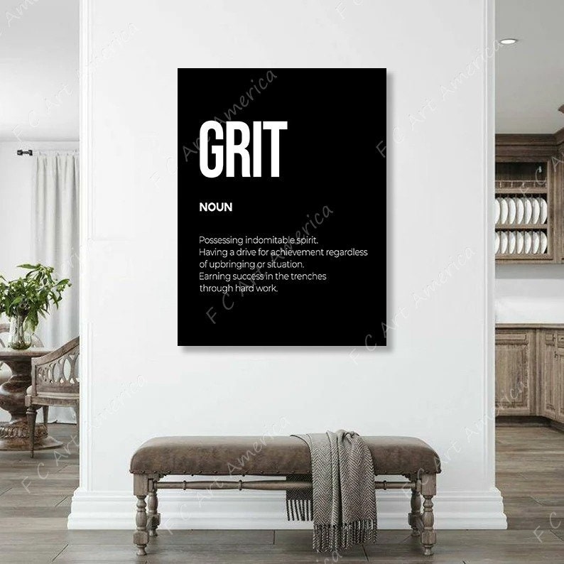 Grit Definition Print, Motivational Wall Art, Canvas, Motivational