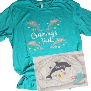 Customized Mom/Grandma Dolphin Shirt with Kids/Grandkids Names and Matching Mask