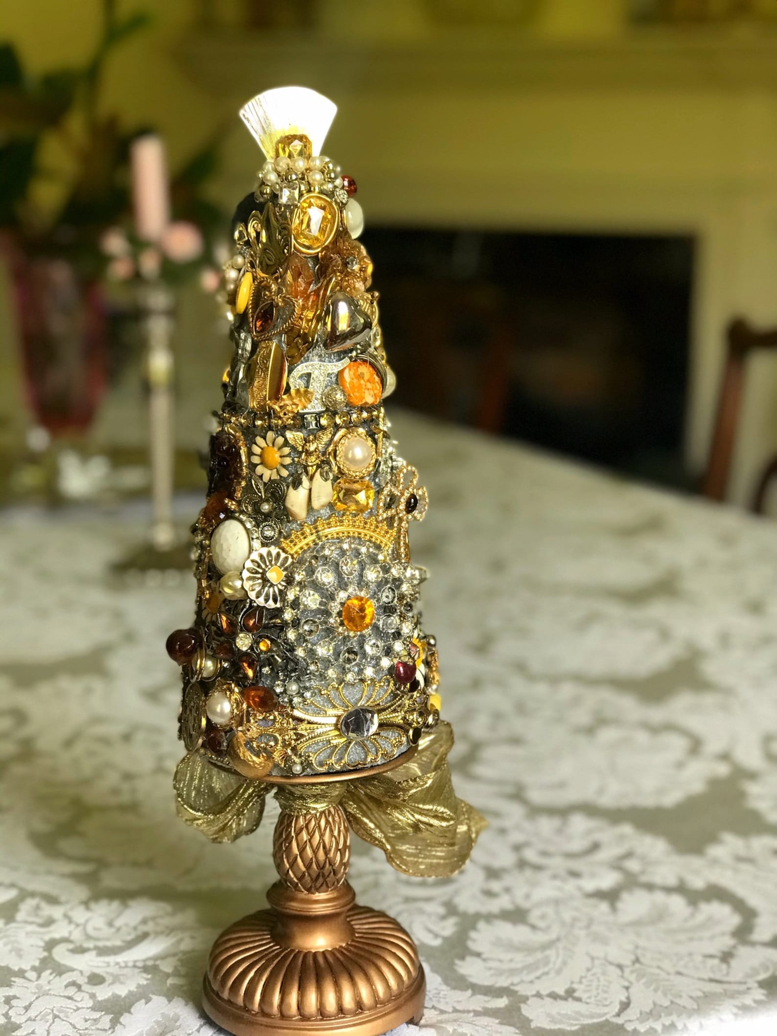 Jewelry Tree, Vintage Jewelry Tree, Handmade Christmas Decor, Silver